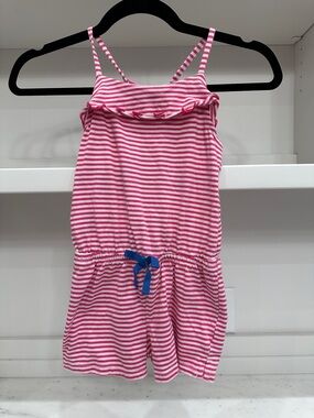 Cat and Jack size 5T Girls' Pink Striped Romper with Blue Tie.  Great condition